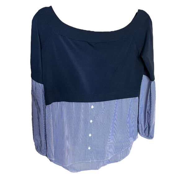 Trouve Blouse Navy layered look button up long sleeve shirt Medium - Picture 1 of 5